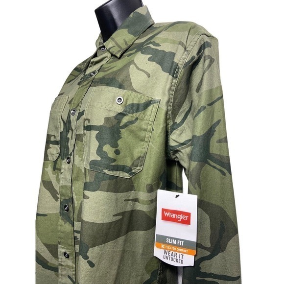 Wrangler Camouflage Slim Fit Flex Comfort Long Sleeve Button Up Women S/P NWT - Picture 2 of 12